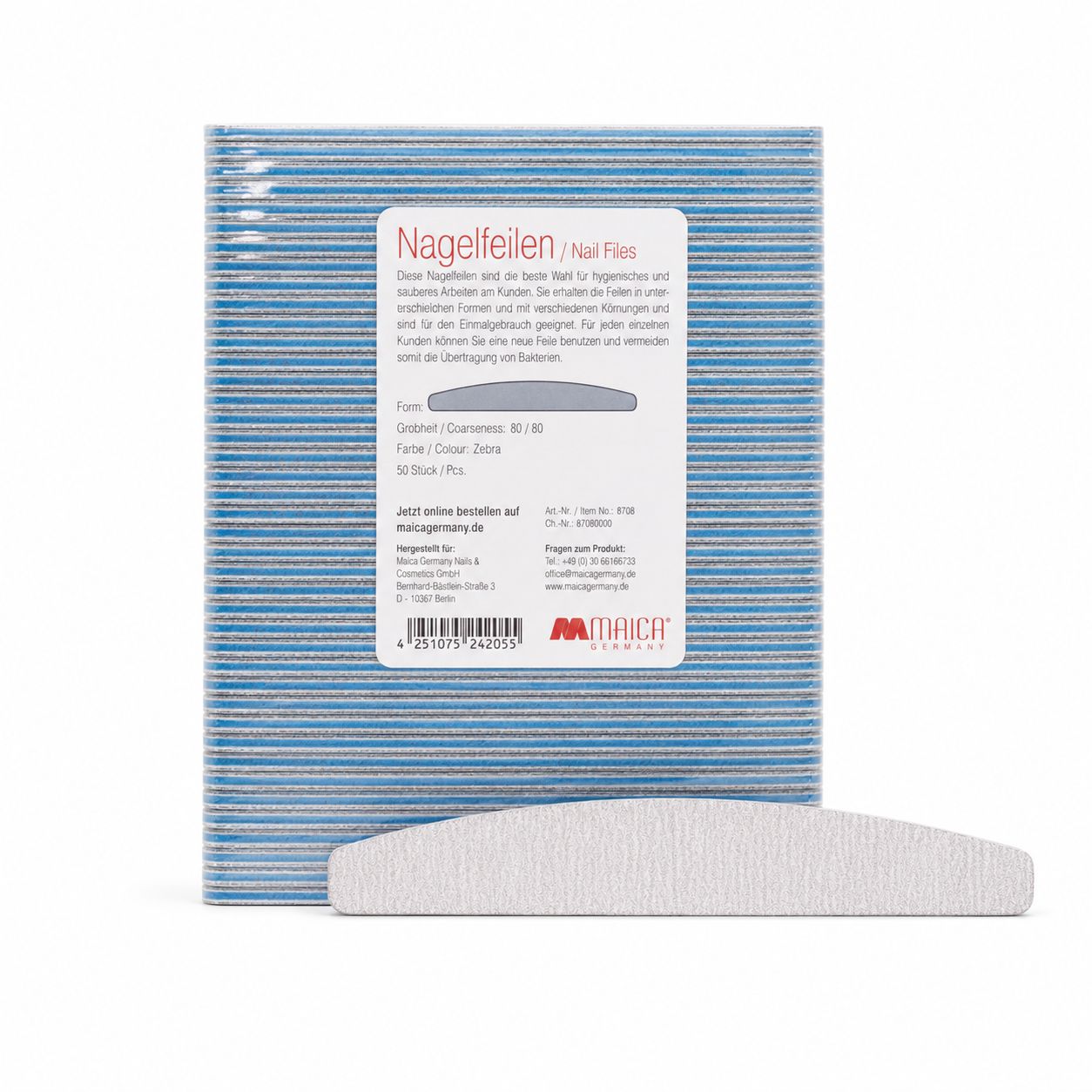 Nagelfeile 8708 Halbmond 80/80 grau 50 Stk.